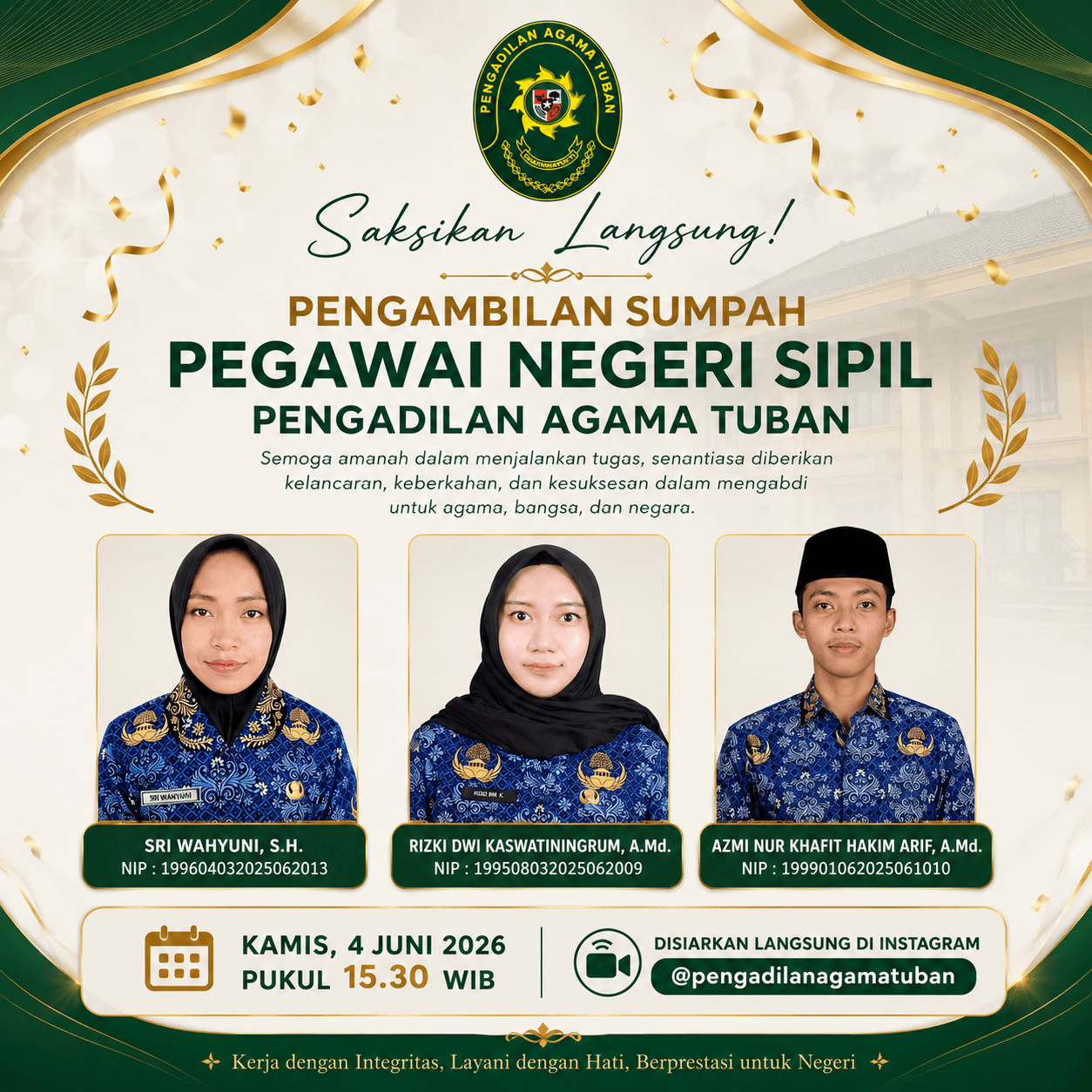 Peringati Hari Lahir Pancasila, Pengadilan Agama Tuban Gelar Upacara Khidmat